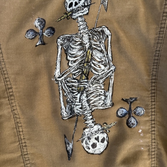 Levi's Men's Large Trucker Sherpa Brown Tan Denim Coat Skull Tarot Spades Knife - Picture 15 of 15